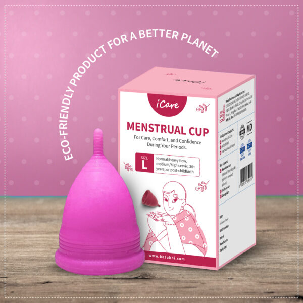 iCare Reusable Menstrual Cup Large Size, Skin-friendly, Useable for 8-12 hours