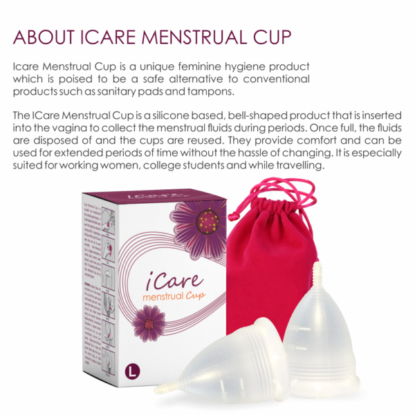 iCare Reusable Menstrual Cup, Medium Size, Translucent, Skin Friendly, Useable for 8-12 hours - Image 6