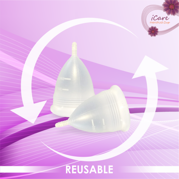 iCare Reusable Menstrual Cup, Medium Size, Translucent, Skin Friendly, Useable for 8-12 hours - Image 3