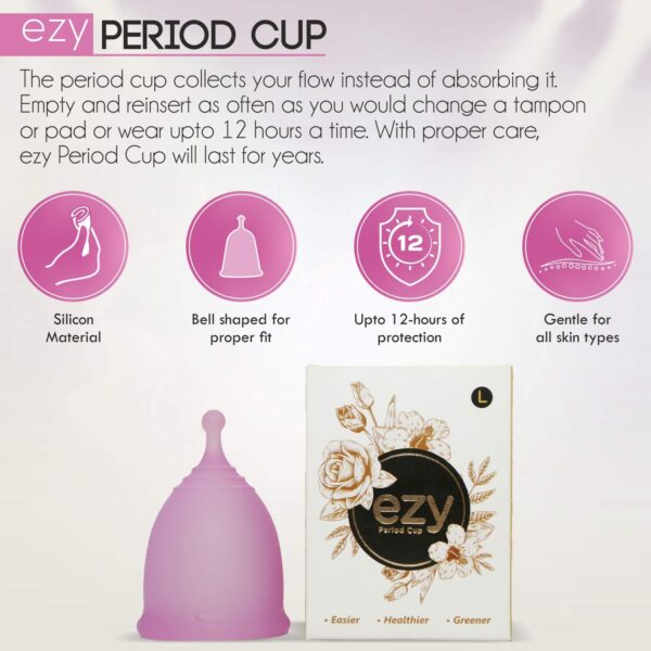 ezy Reusable Menstrual Cup, Large Size, Made from Medical Grade Silicone, Useable for 8-12 hours - Image 6