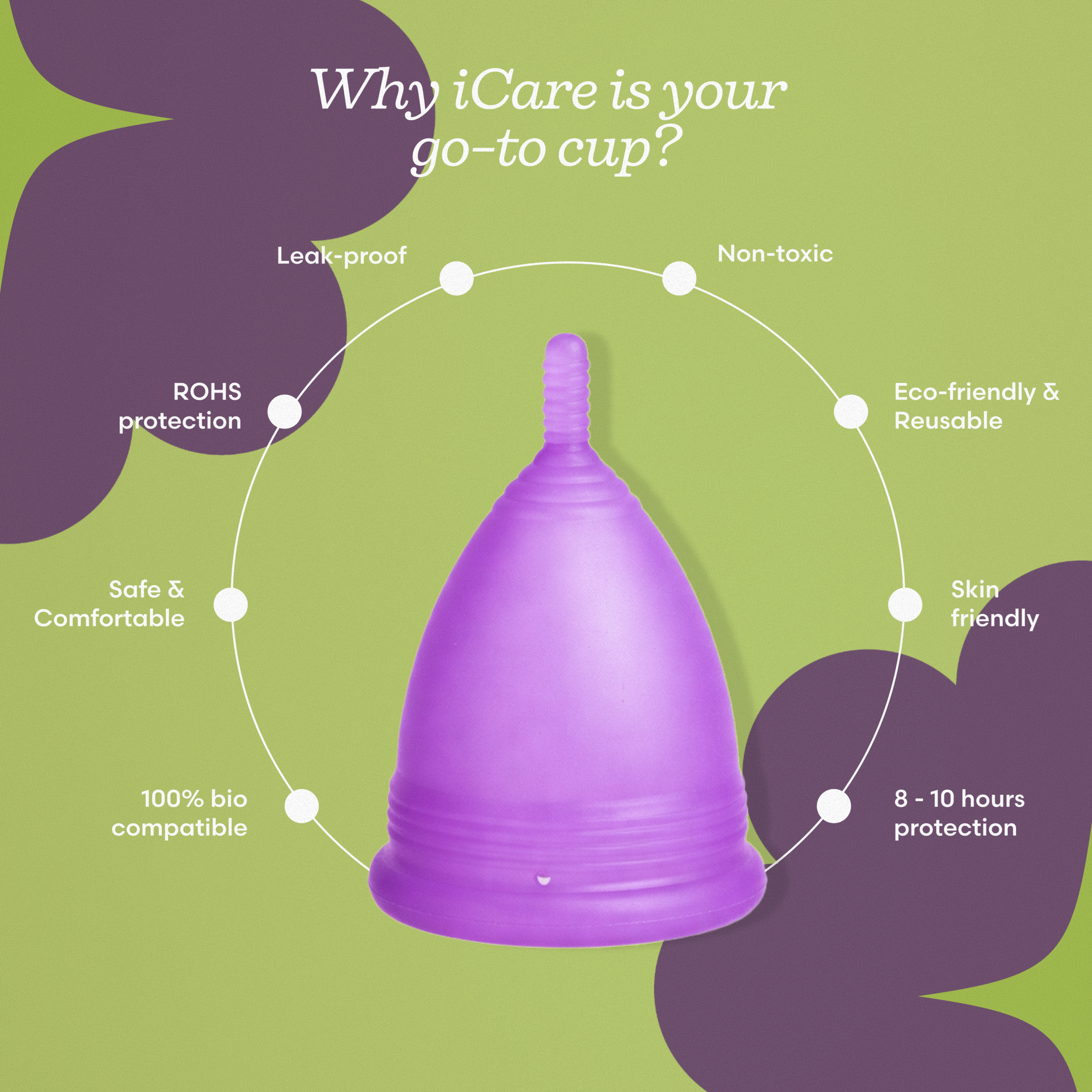 iCare Medium Menstrual Cup | Medical Grade Silicone Period Cup | Up to 8 Hours Leak Protection | Soft, Comfortable & Beginner Friendly