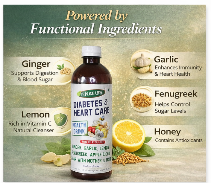 Diabetic & Heart Care Apple Cider Vinegar Wellness Drink with Mother | Ginger, Garlic, Fenugreek, Lemon & Honey | Daily Sugar Balance & Heart Health Support