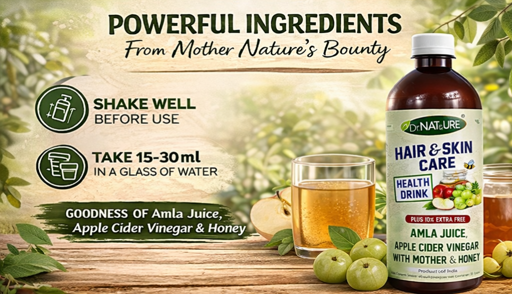 Hair & Skin Care Apple Cider Vinegar Wellness Drink with Mother | Amla Juice & Honey | Natural Glow, Hair Strength & Beauty Support