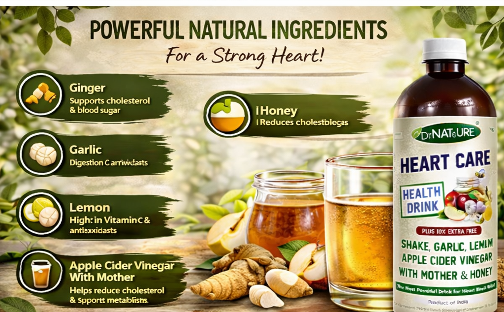 Heart Care Apple Cider Vinegar Wellness Drink with Mother | Ginger, Garlic & Lemon with Honey | Daily Cardiovascular & Circulation Support