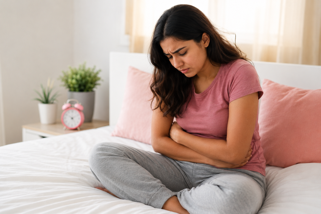 Woman experiencing period discomfort