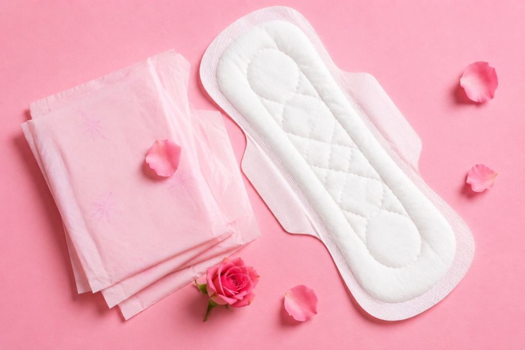 Sanitary pads on pink background
